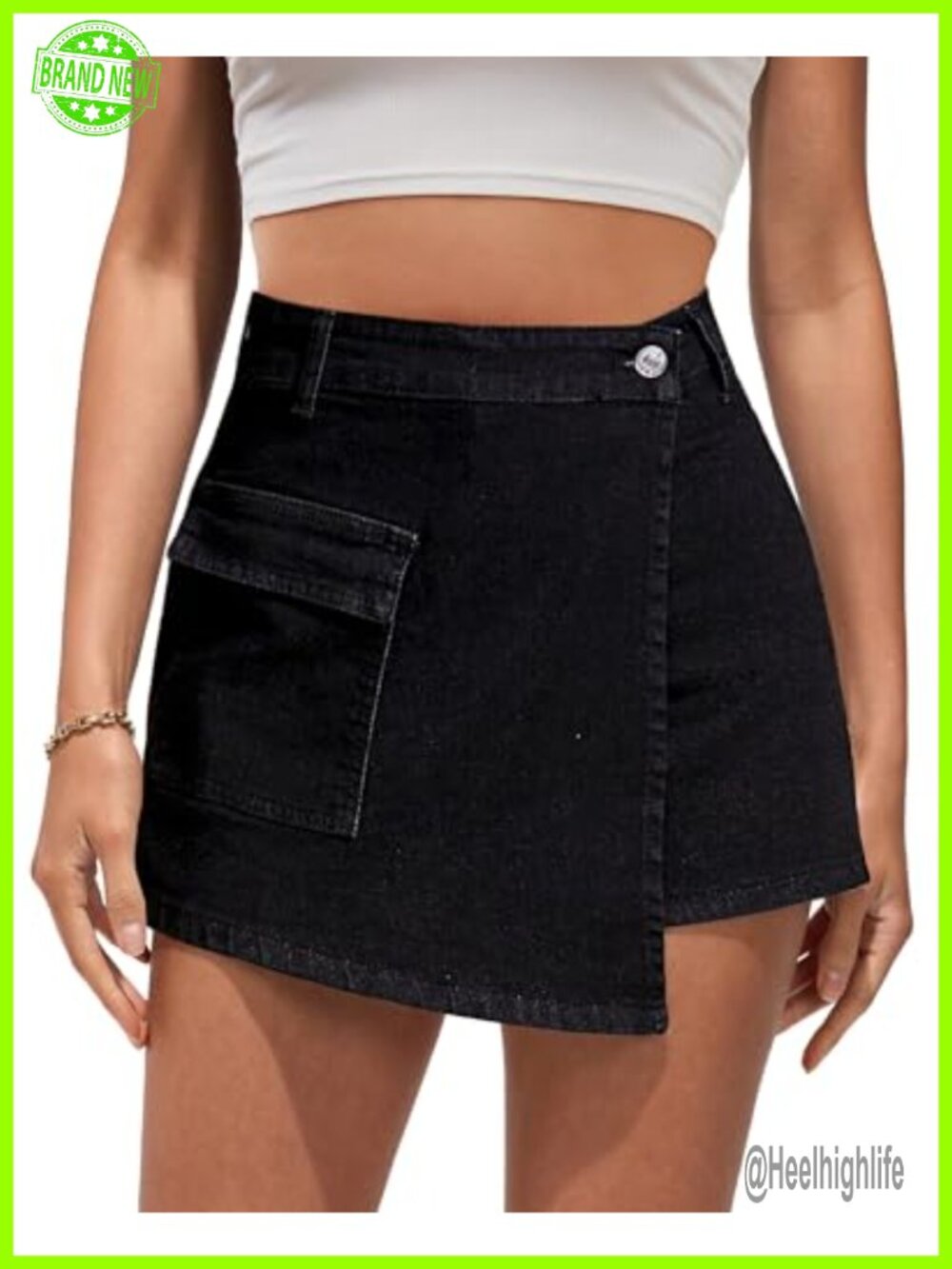 Denim Skort Faux Wrap High Waisted Stretchy Skirt Shorts